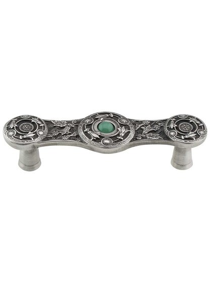 Lily Drawer Pull Inset with Green Aventurine - 3 inch Center-to-Center in Antique Pewter.
